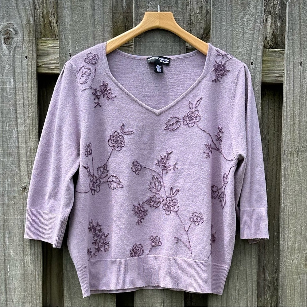 Norton Mcnaughton Woman Embroidered 3/4 Sleeve Purple Sweater